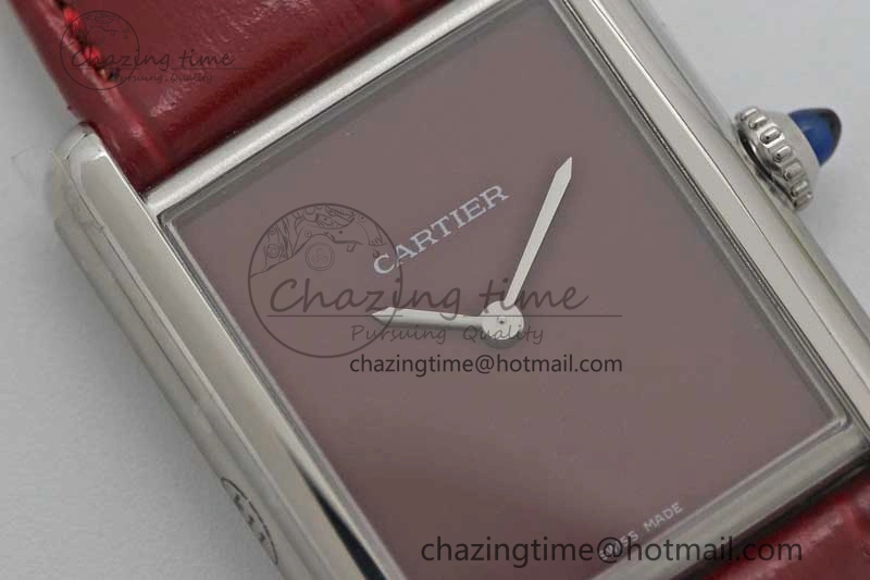 TimelessDesign Tank Louis Ladies 25mm SS K11F 1:1 Best Edition Red Dial on Leather Strap Ronda Quartz 6072