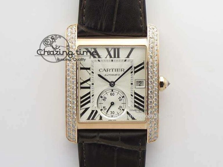 Tank MC JF Best Edition RG White Textured Dial Diamond Bezel On Brown Leather Strap A23J Cal ZipUp 6328