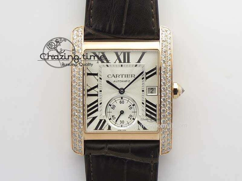Tank MC JF Best Edition RG White Textured Dial Diamond Bezel On Brown Leather Strap A23J Cal ZipUp 6328