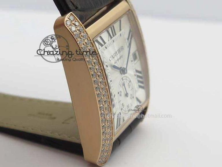 Tank MC JF Best Edition RG White Textured Dial Diamond Bezel On Brown Leather Strap A23J Cal ZipUp 6328