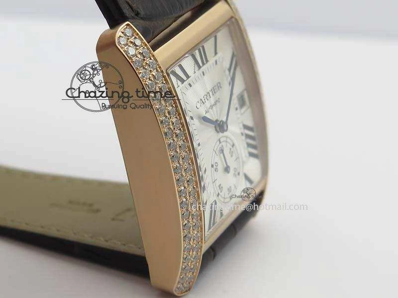 Tank MC JF Best Edition RG White Textured Dial Diamond Bezel On Brown Leather Strap A23J Cal ZipUp 6328
