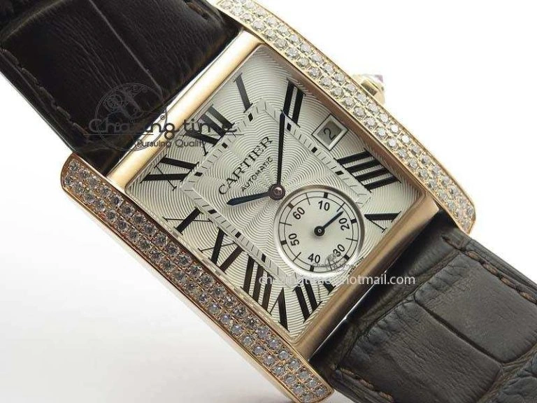 Tank MC JF Best Edition RG White Textured Dial Diamond Bezel On Brown Leather Strap A23J Cal ZipUp 6328