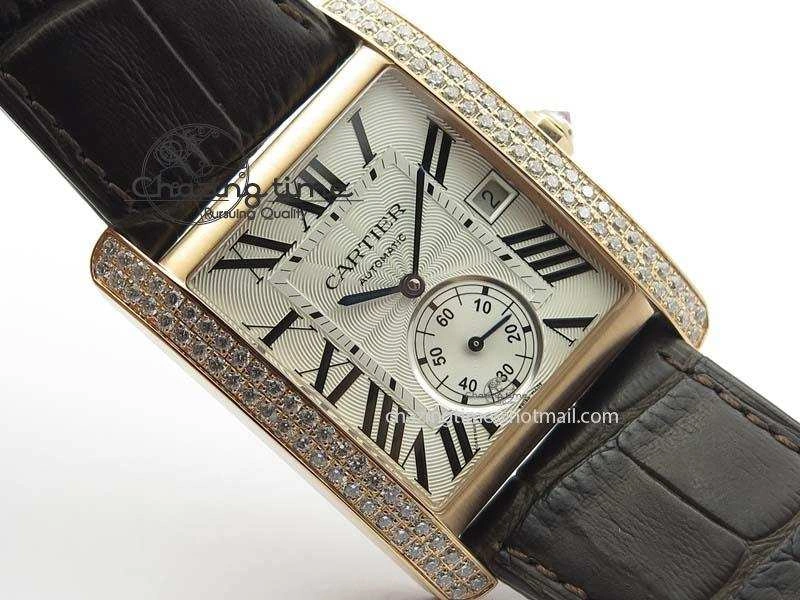 Tank MC JF Best Edition RG White Textured Dial Diamond Bezel On Brown Leather Strap A23J Cal ZipUp 6328