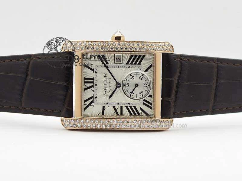 Tank MC JF Best Edition RG White Textured Dial Diamond Bezel On Brown Leather Strap A23J Cal ZipUp 6328