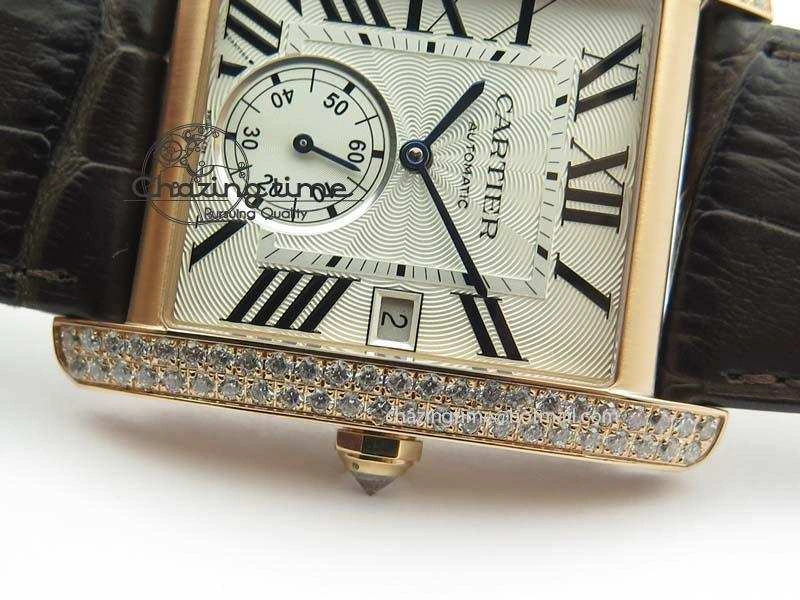 Tank MC JF Best Edition RG White Textured Dial Diamond Bezel On Brown Leather Strap A23J Cal ZipUp 6328