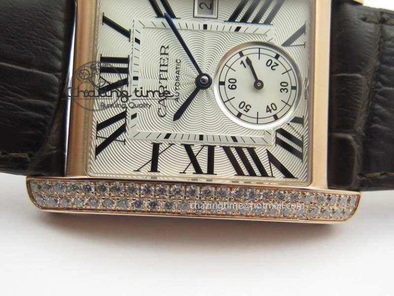 Tank MC JF Best Edition RG White Textured Dial Diamond Bezel On Brown Leather Strap A23J Cal ZipUp 6328