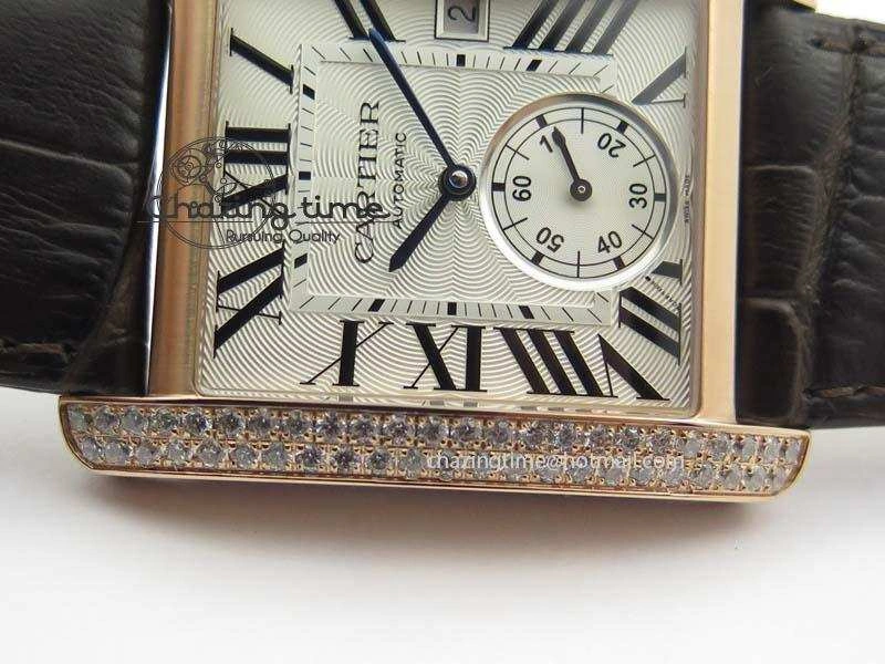 Tank MC JF Best Edition RG White Textured Dial Diamond Bezel On Brown Leather Strap A23J Cal ZipUp 6328