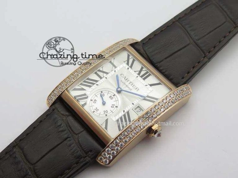 Tank MC JF Best Edition RG White Textured Dial Diamond Bezel On Brown Leather Strap A23J Cal ZipUp 6328