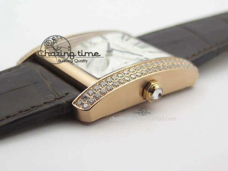 Tank MC JF Best Edition RG White Textured Dial Diamond Bezel On Brown Leather Strap A23J Cal ZipUp 6328