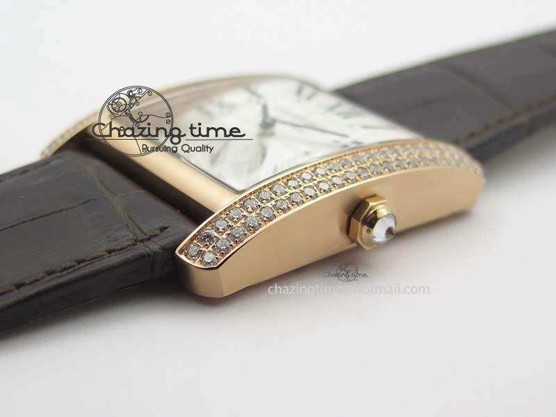 Tank MC JF Best Edition RG White Textured Dial Diamond Bezel On Brown Leather Strap A23J Cal ZipUp 6328