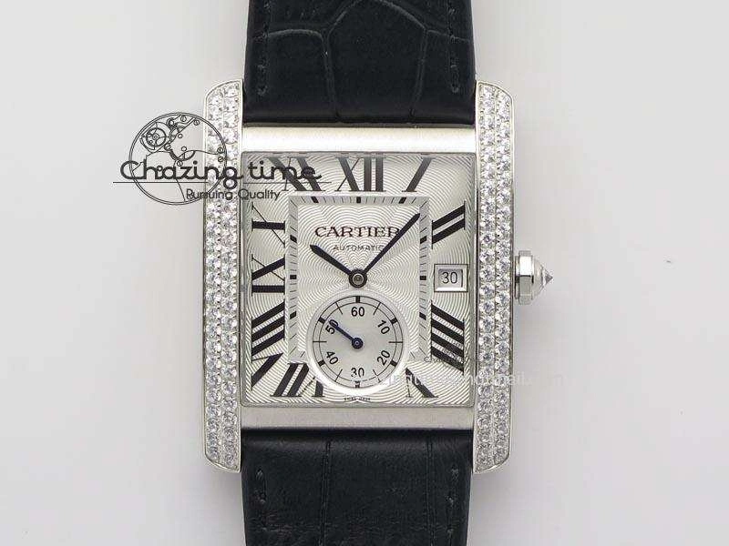 TravelReady Tank MC JF Best Edition SS White Dial Diamond Bezel On Black Leather Strap A23J 6346