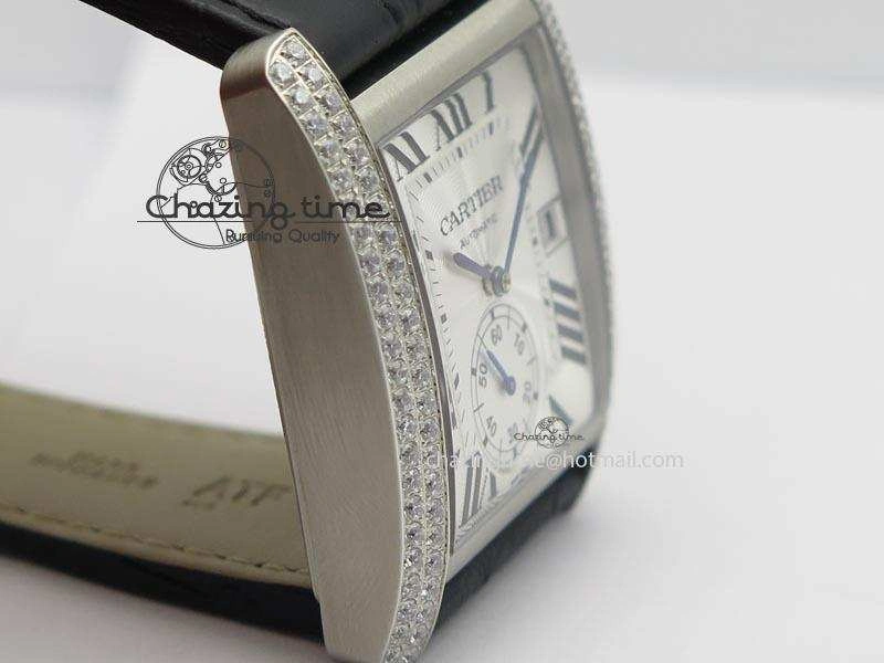 TravelReady Tank MC JF Best Edition SS White Dial Diamond Bezel On Black Leather Strap A23J 6346