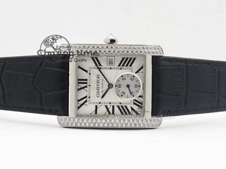 TravelReady Tank MC JF Best Edition SS White Dial Diamond Bezel On Black Leather Strap A23J 6346