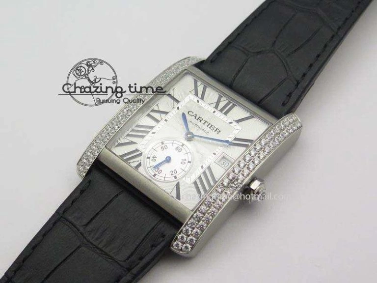TravelReady Tank MC JF Best Edition SS White Dial Diamond Bezel On Black Leather Strap A23J 6346