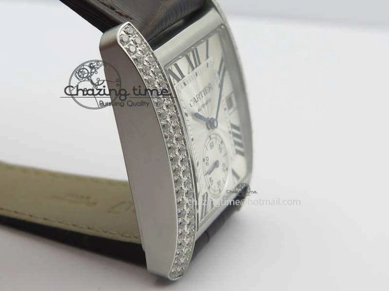 Tank MC JF Best Edition SS White Textured Dial Diamond Bezel On Brown Leather Strap A23J Cal FashionForward 6329