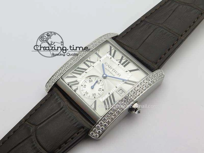 Tank MC JF Best Edition SS White Textured Dial Diamond Bezel On Brown Leather Strap A23J Cal FashionForward 6329