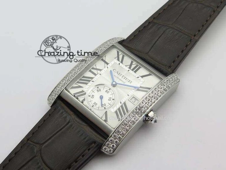 Tank MC JF Best Edition SS White Textured Dial Diamond Bezel On Brown Leather Strap A23J Cal FashionForward 6329