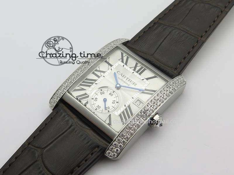 Tank MC JF Best Edition SS White Textured Dial Diamond Bezel On Brown Leather Strap A23J Cal FashionForward 6329