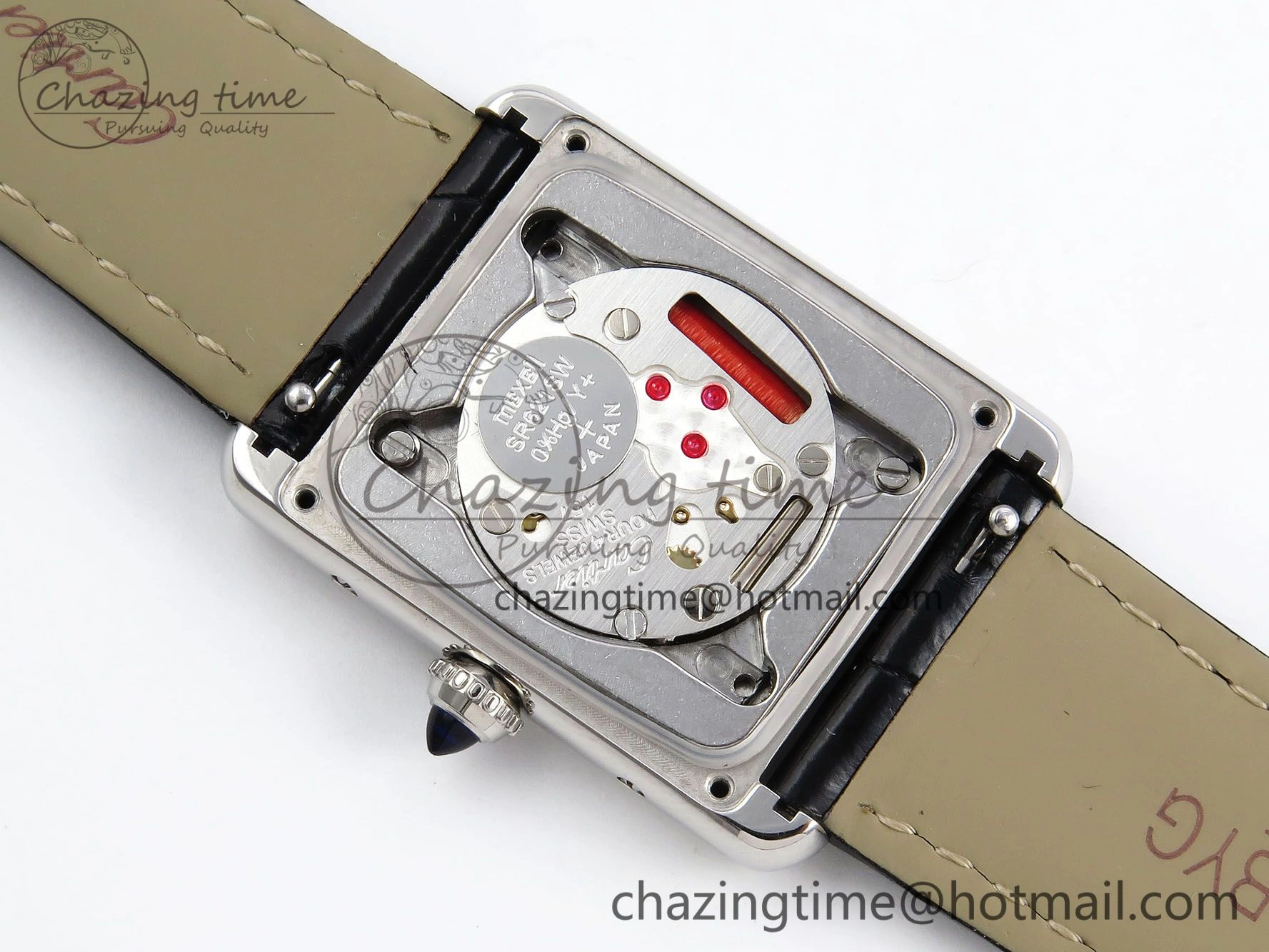Sustainable Tank Must Large SS 33.7mm DRF 1:1 Best Edition Black Dial on Black Leather Strap Swiss Quartz 5959