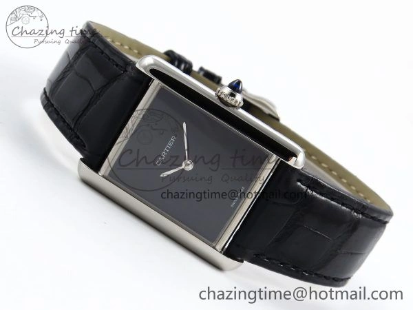 Sustainable Tank Must Large SS 33.7mm DRF 1:1 Best Edition Black Dial on Black Leather Strap Swiss Quartz 5959