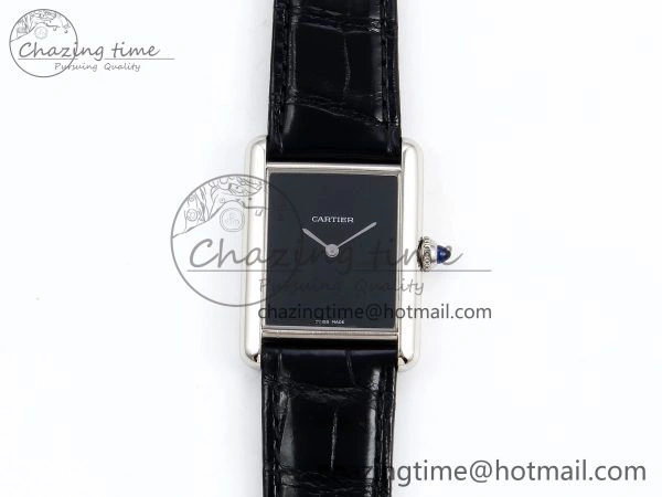 Sustainable Tank Must Large SS 33.7mm DRF 1:1 Best Edition Black Dial on Black Leather Strap Swiss Quartz 5959
