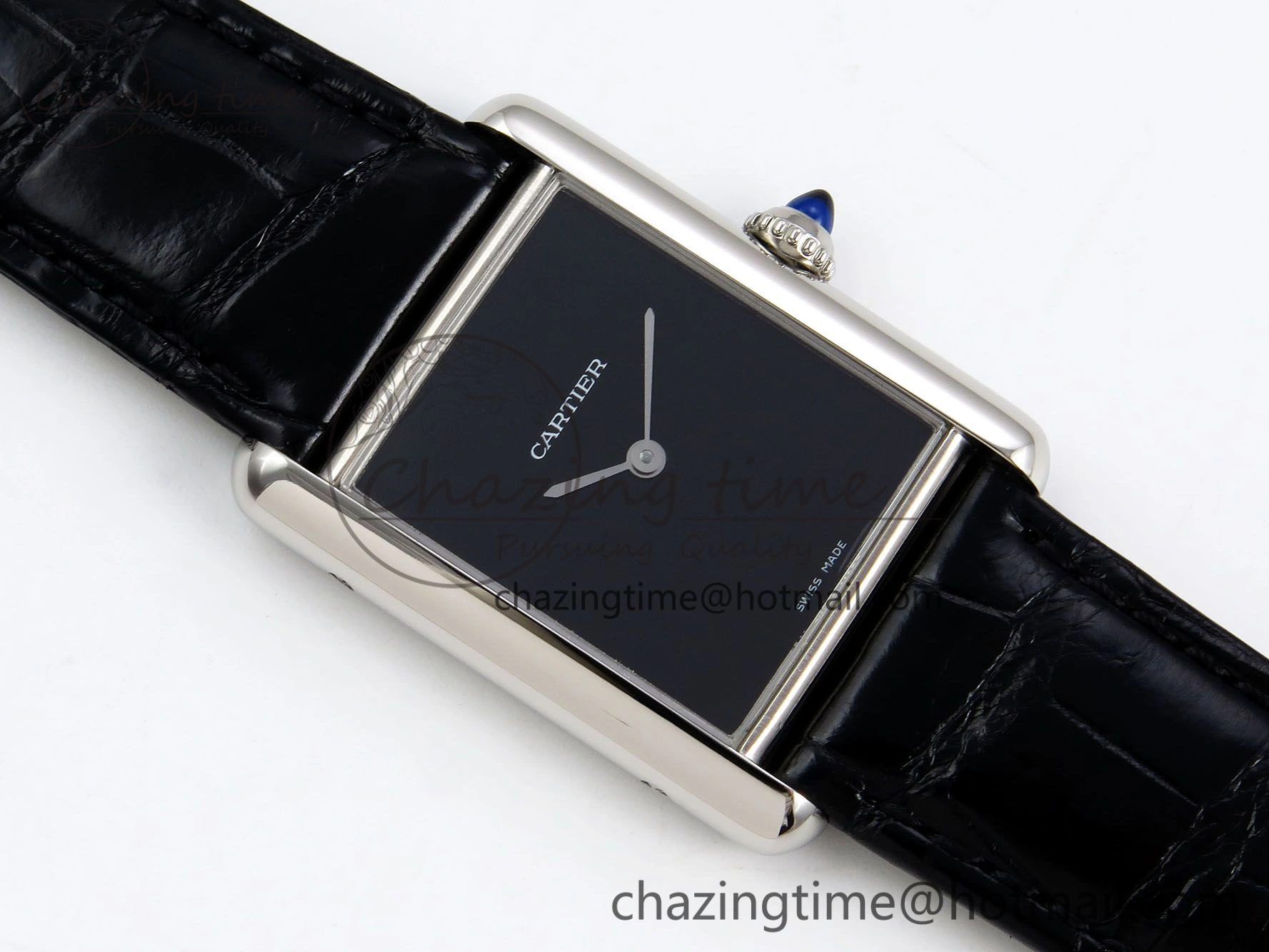 Sustainable Tank Must Large SS 33.7mm DRF 1:1 Best Edition Black Dial on Black Leather Strap Swiss Quartz 5959