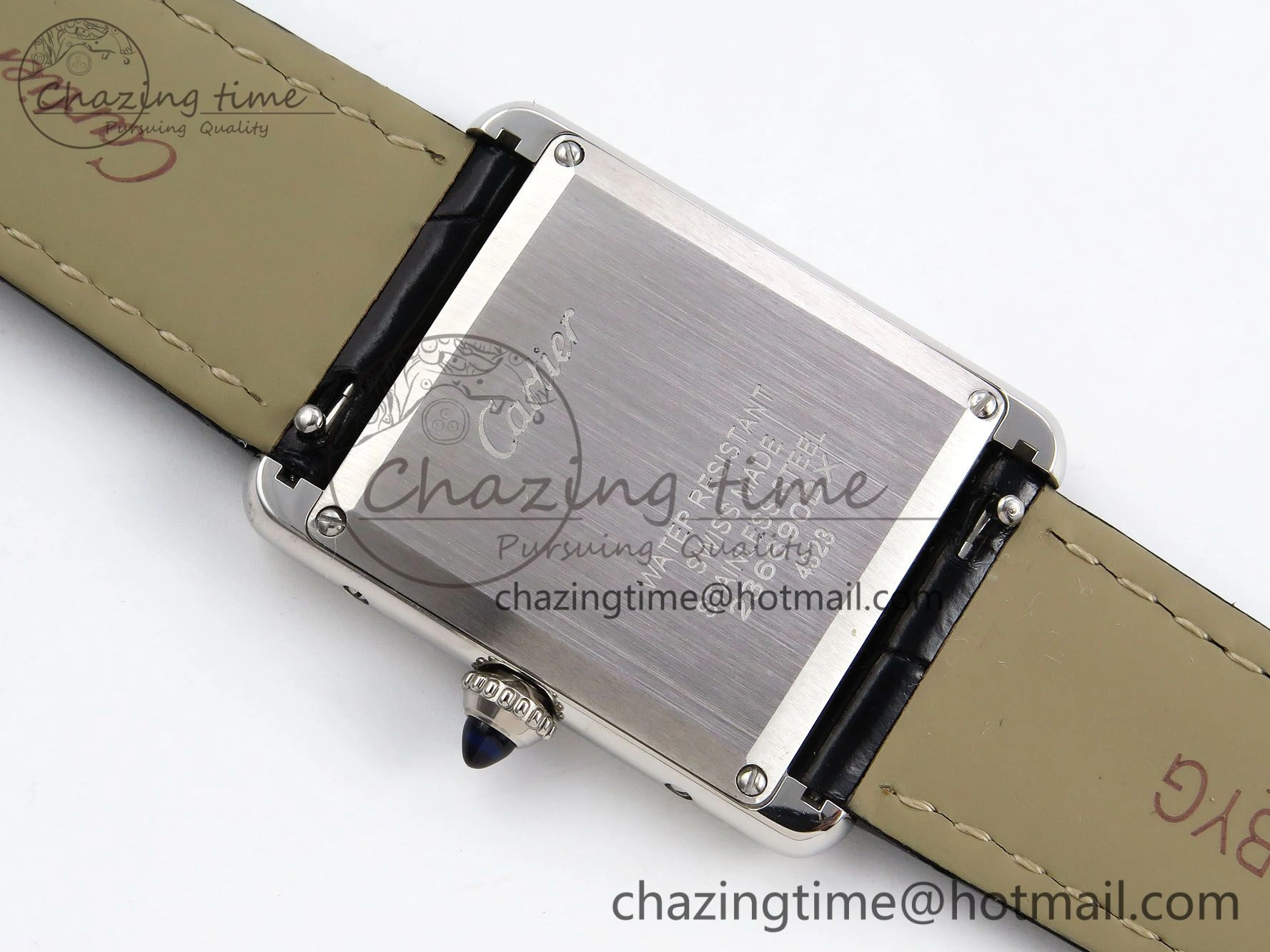 Sustainable Tank Must Large SS 33.7mm DRF 1:1 Best Edition Black Dial on Black Leather Strap Swiss Quartz 5959