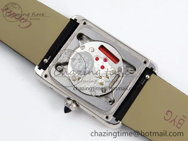Tank Must Large SS 33.7mm DRF 1:1 Best Edition White Dial Diamonds Bezel on Black Calfskin Strap Swiss Quartz Colorful 5955