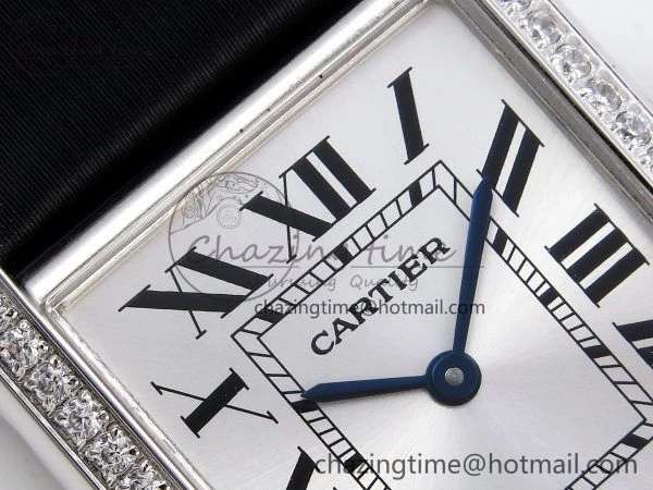 Tank Must Large SS 33.7mm DRF 1:1 Best Edition White Dial Diamonds Bezel on Black Calfskin Strap Swiss Quartz Colorful 5955