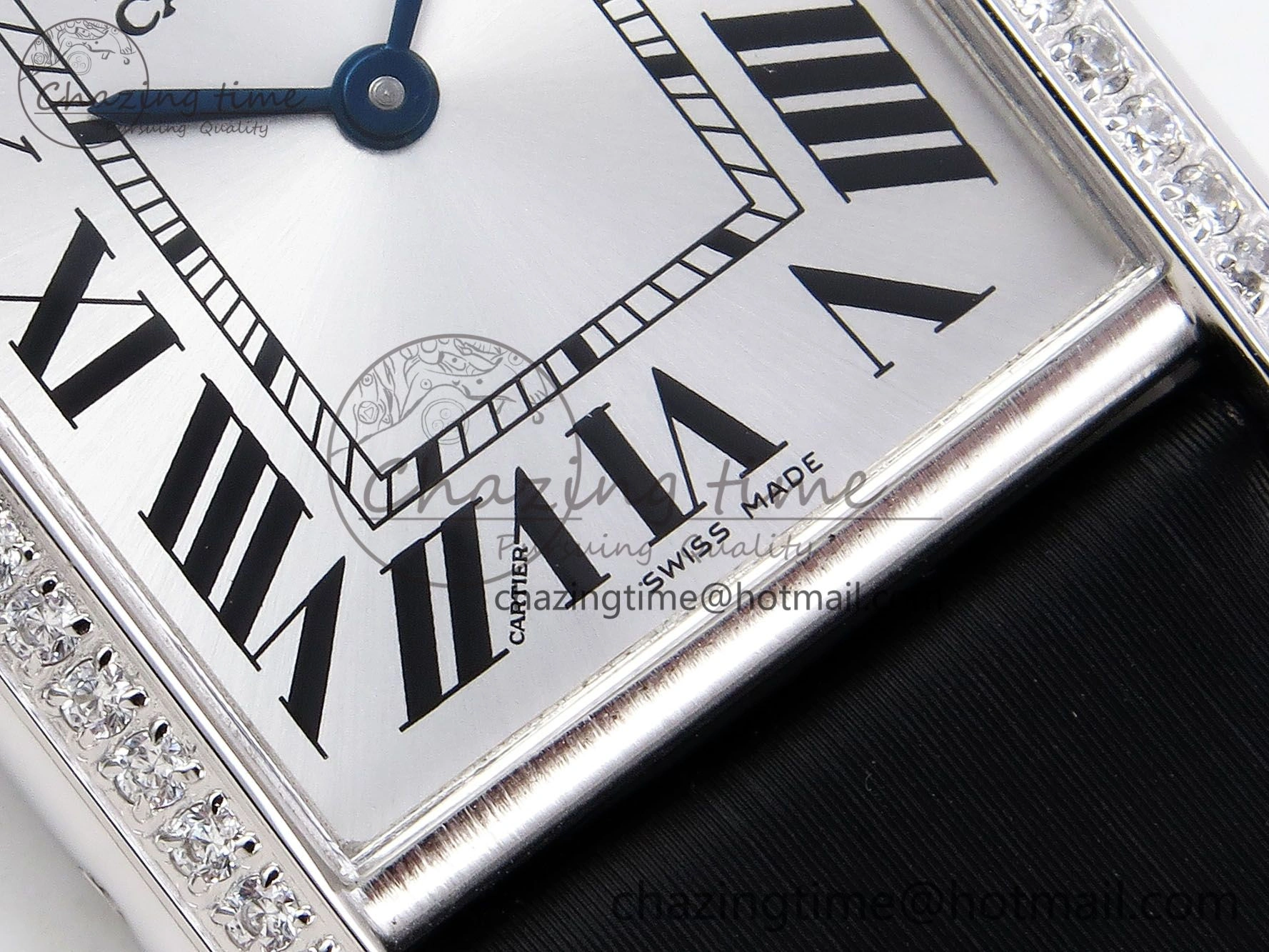 Tank Must Large SS 33.7mm DRF 1:1 Best Edition White Dial Diamonds Bezel on Black Calfskin Strap Swiss Quartz Colorful 5955
