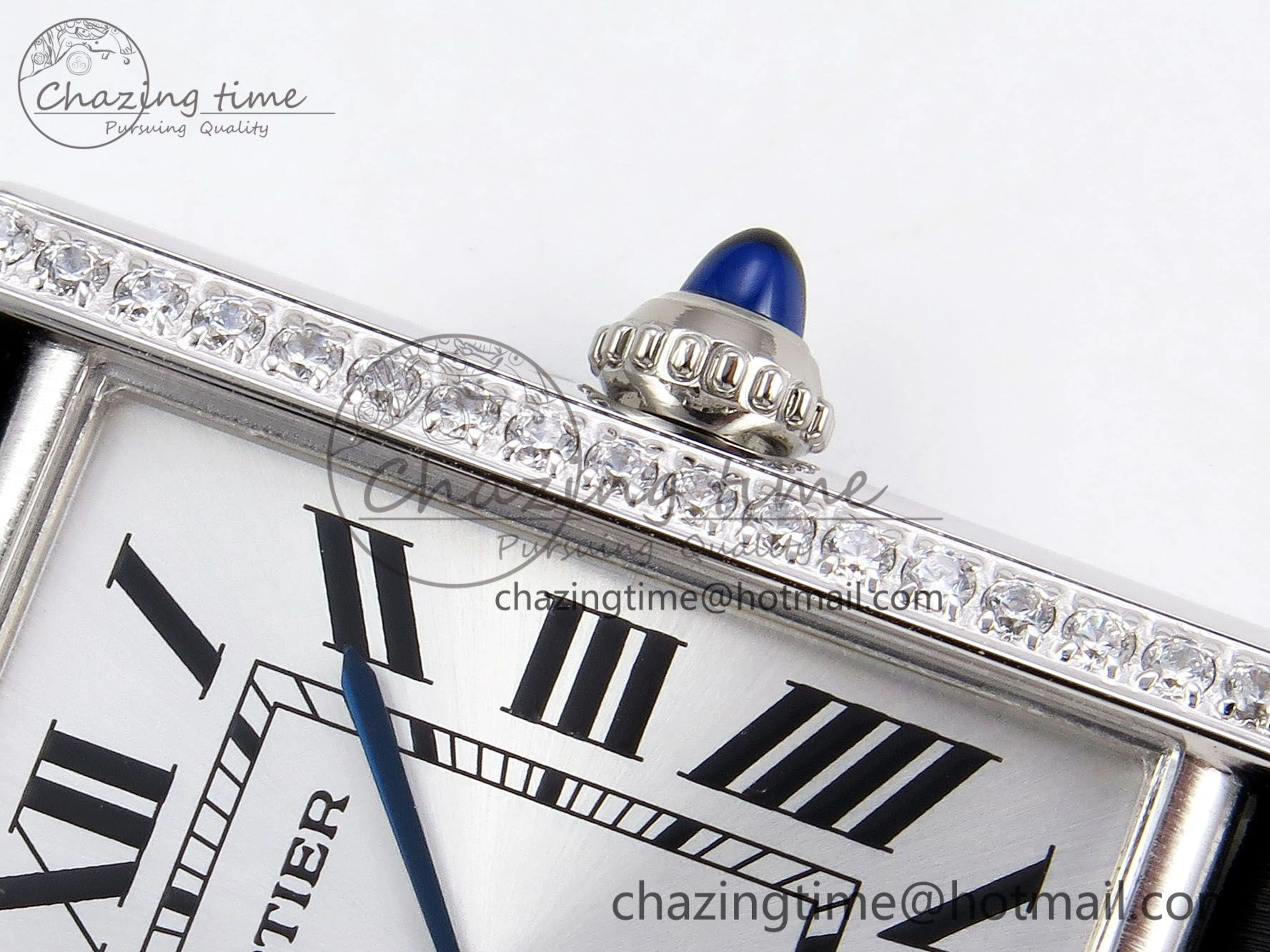 Tank Must Large SS 33.7mm DRF 1:1 Best Edition White Dial Diamonds Bezel on Black Calfskin Strap Swiss Quartz Colorful 5955