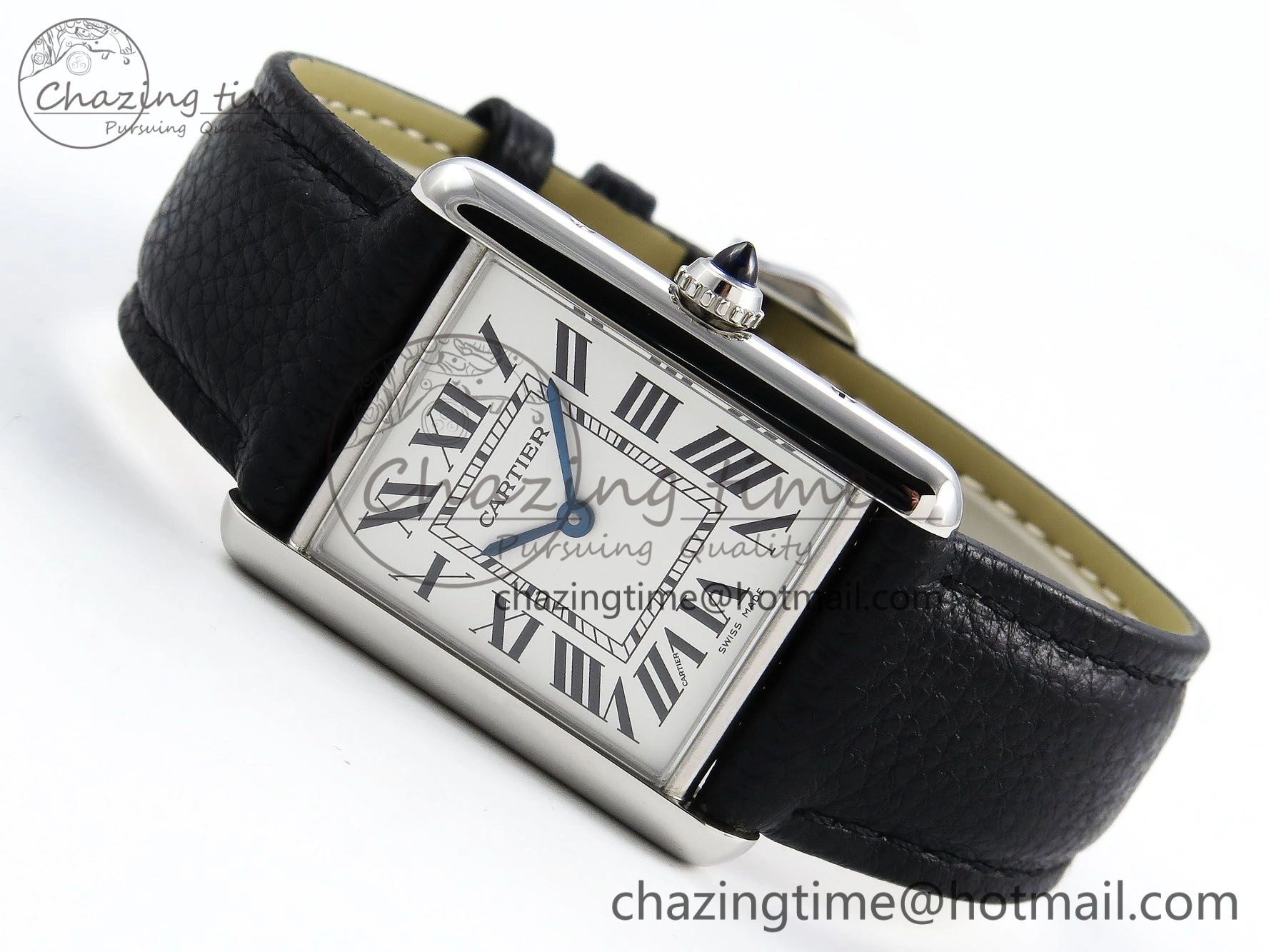Tank Must Large SS 33.7mm DRF 1:1 Best Edition White Dial on Black Leather Strap Swiss Quartz Cozy 5948