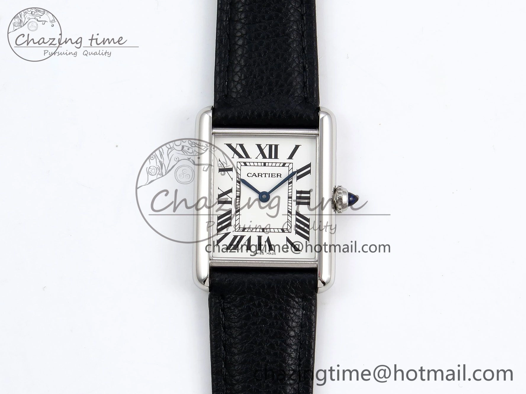 Tank Must Large SS 33.7mm DRF 1:1 Best Edition White Dial on Black Leather Strap Swiss Quartz Cozy 5948