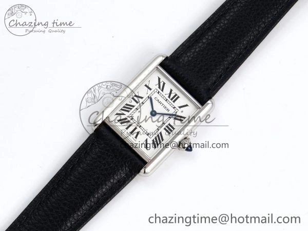 Tank Must Large SS 33.7mm DRF 1:1 Best Edition White Dial on Black Leather Strap Swiss Quartz Cozy 5948