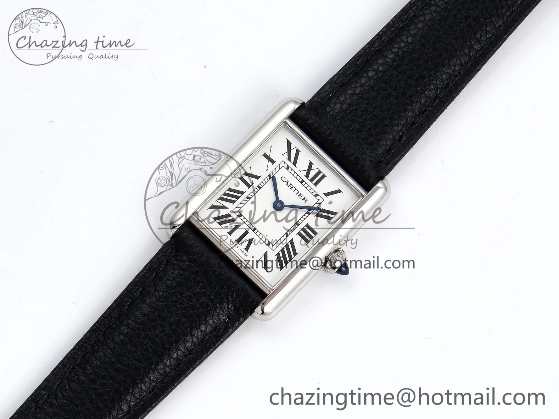 Tank Must Large SS 33.7mm DRF 1:1 Best Edition White Dial on Black Leather Strap Swiss Quartz Cozy 5948
