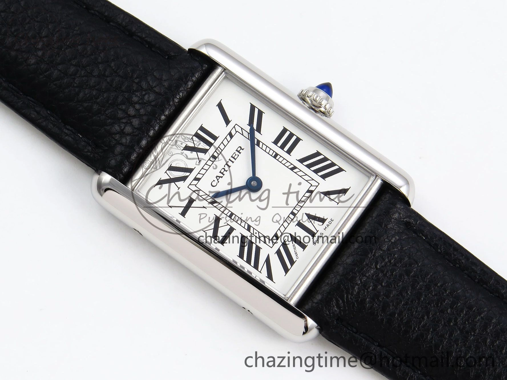 Tank Must Large SS 33.7mm DRF 1:1 Best Edition White Dial on Black Leather Strap Swiss Quartz Cozy 5948