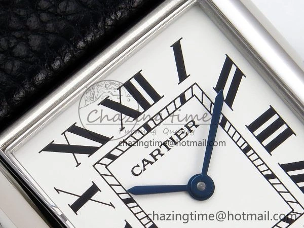 Tank Must Large SS 33.7mm DRF 1:1 Best Edition White Dial on Black Leather Strap Swiss Quartz Cozy 5948