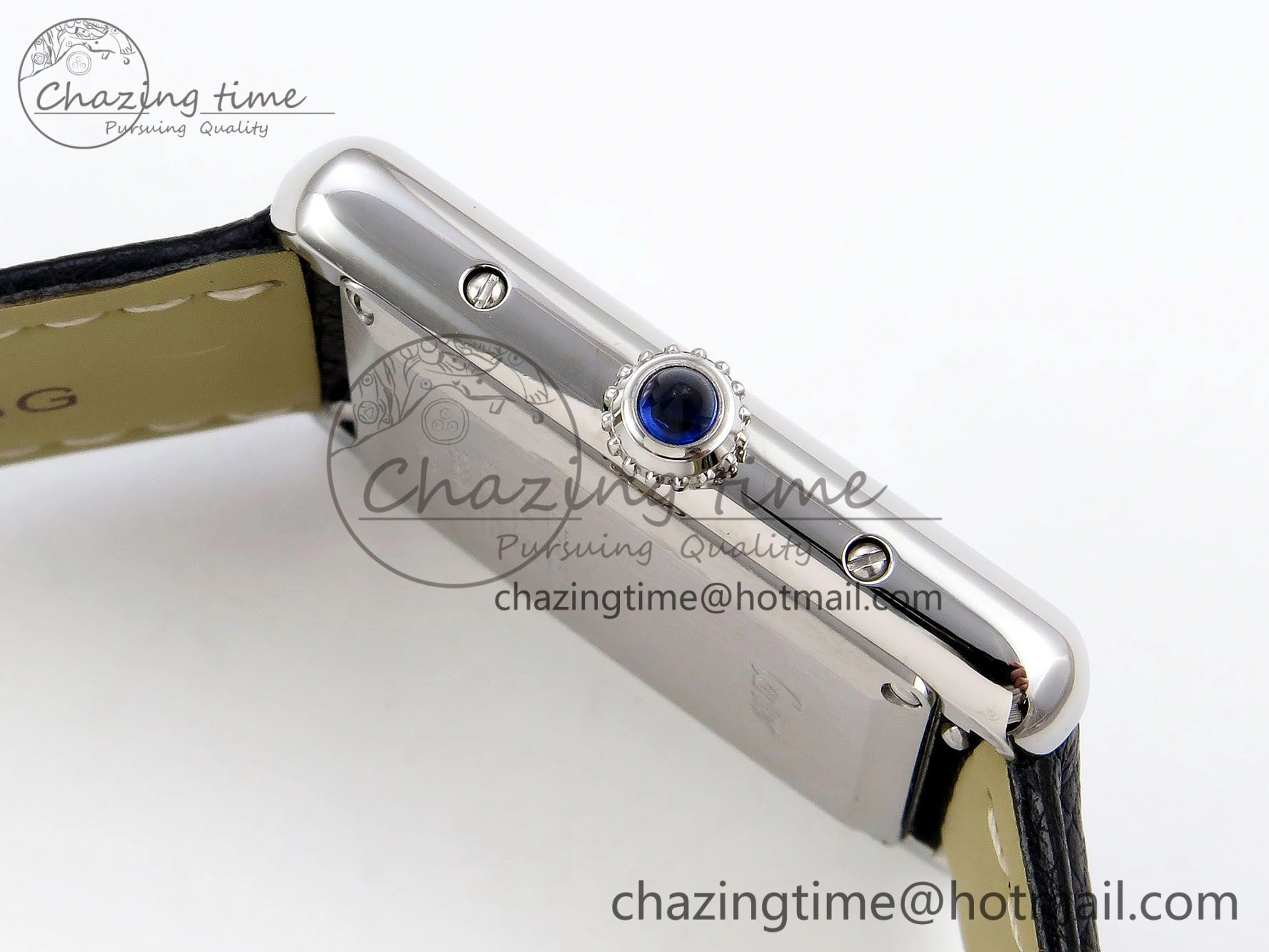 Tank Must Large SS 33.7mm DRF 1:1 Best Edition White Dial on Black Leather Strap Swiss Quartz Cozy 5948