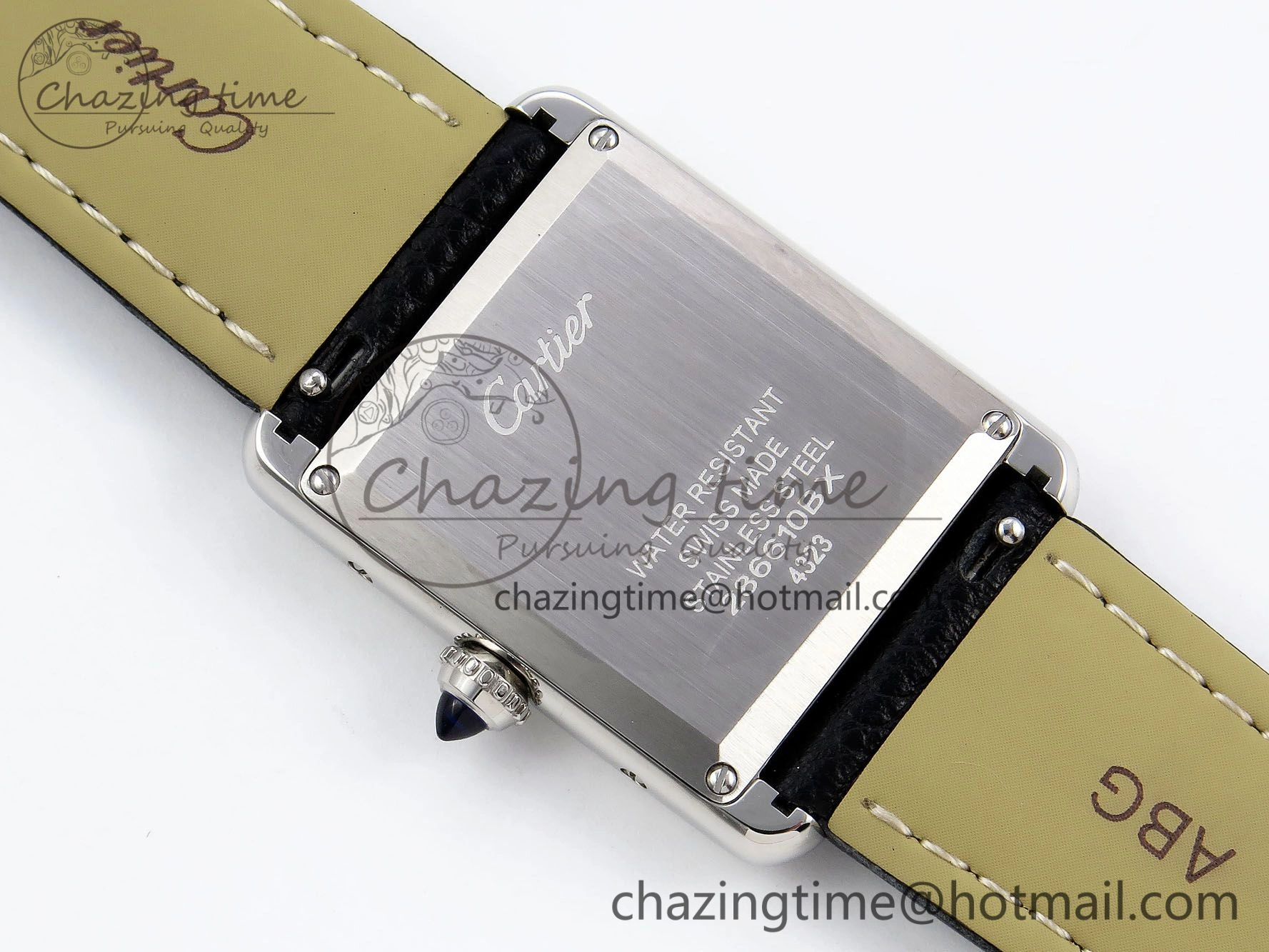 Tank Must Large SS 33.7mm DRF 1:1 Best Edition White Dial on Black Leather Strap Swiss Quartz Cozy 5948