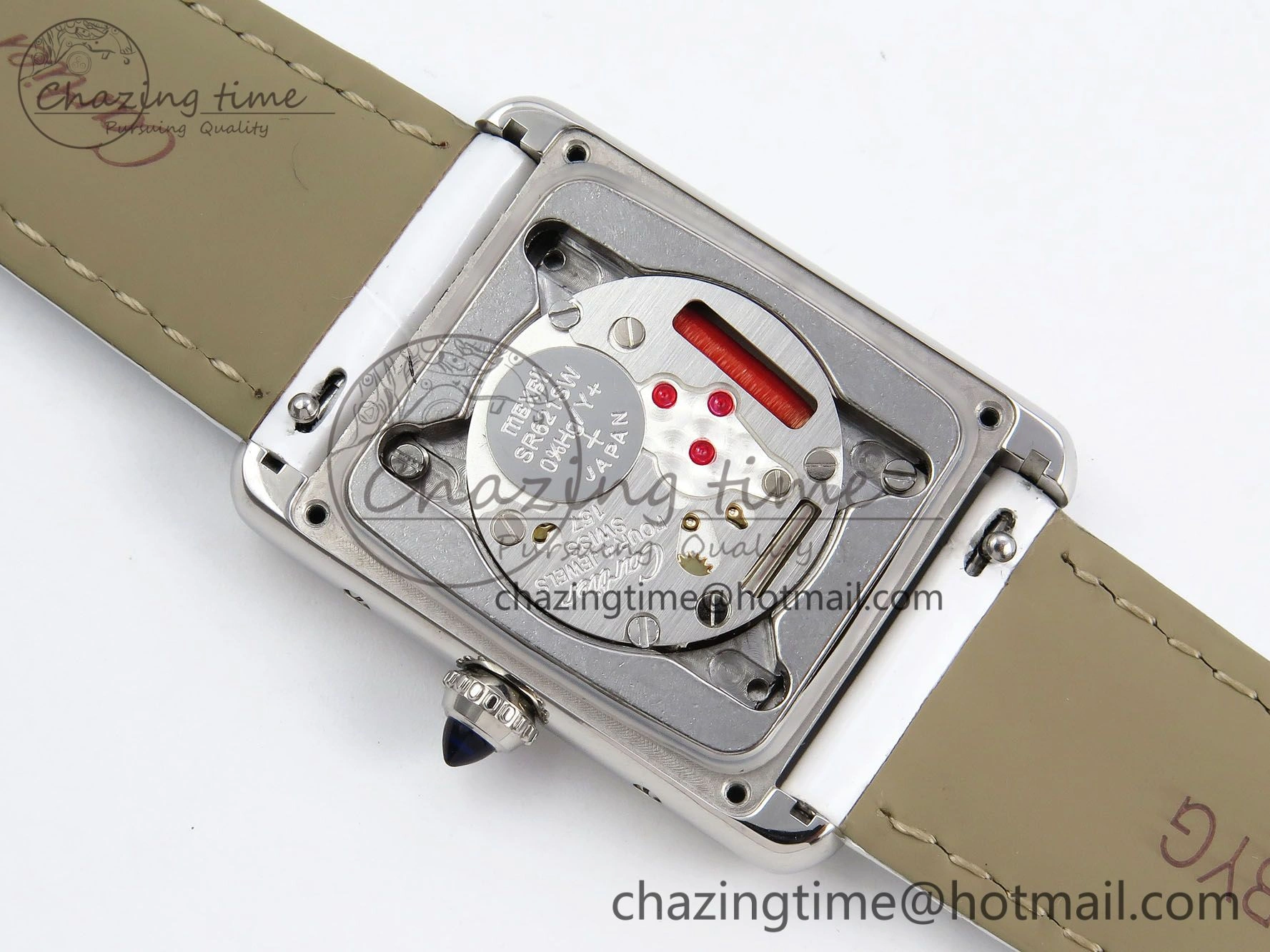 Timeless Tank Must Large SS 33.7mm DRF 1:1 Best Edition White Dial on White Leather Strap Swiss Quartz 5956