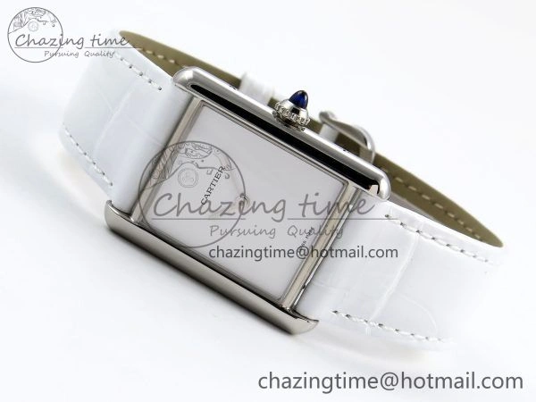 Timeless Tank Must Large SS 33.7mm DRF 1:1 Best Edition White Dial on White Leather Strap Swiss Quartz 5956