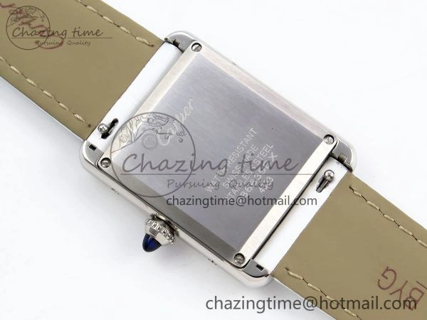 Timeless Tank Must Large SS 33.7mm DRF 1:1 Best Edition White Dial on White Leather Strap Swiss Quartz 5956