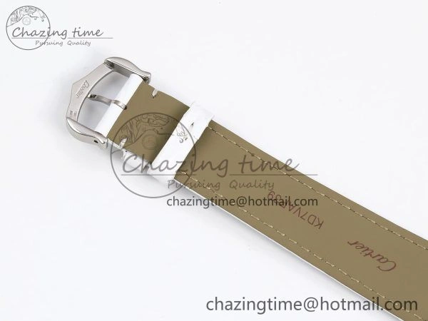 Timeless Tank Must Large SS 33.7mm DRF 1:1 Best Edition White Dial on White Leather Strap Swiss Quartz 5956