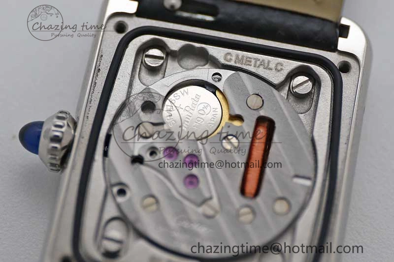 Tank Must Large SS K11F 1:1 Best Edition White Dial Diamonds Bezel on Black Leather Strap Ronda Quartz Tailored 6068
