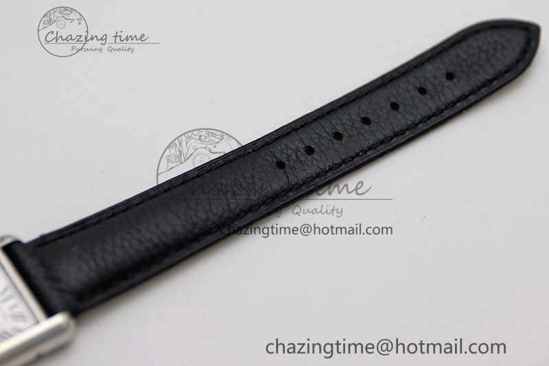Tank Must Large SS K11F 1:1 Best Edition White Dial Diamonds Bezel on Black Leather Strap Ronda Quartz Tailored 6068