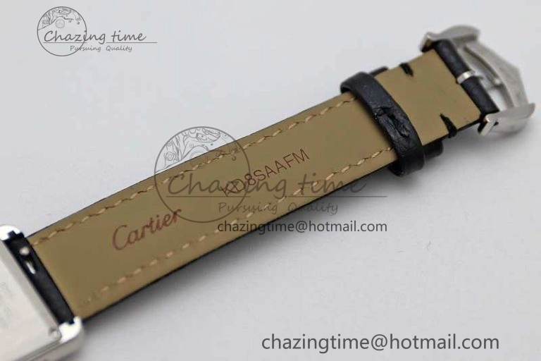 Tank Must Large SS K11F 1:1 Best Edition White Dial Diamonds Bezel on Black Leather Strap Ronda Quartz Tailored 6068