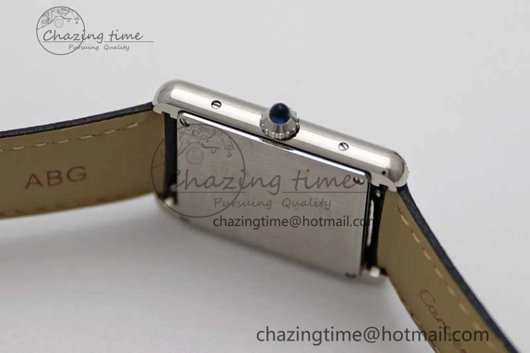 Tank Must Large SS K11F 1:1 Best Edition White Dial Diamonds Bezel on Black Leather Strap Ronda Quartz Tailored 6068