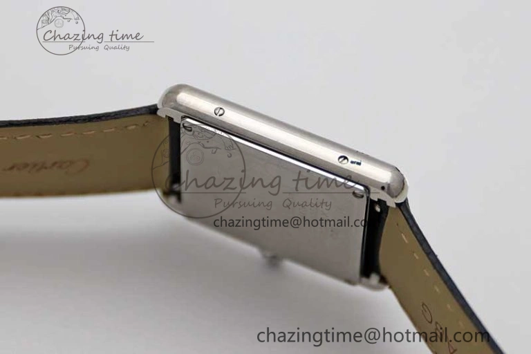 Tank Must Large SS K11F 1:1 Best Edition White Dial Diamonds Bezel on Black Leather Strap Ronda Quartz Tailored 6068