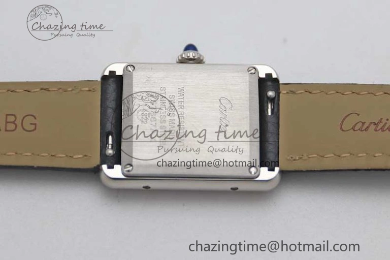 Tank Must Large SS K11F 1:1 Best Edition White Dial Diamonds Bezel on Black Leather Strap Ronda Quartz Tailored 6068