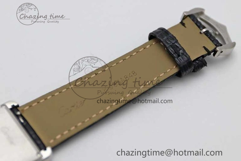 Tank Must Large SS K11F 1:1 Best Edition White Dial Diamonds Bezel on Croc Leather Strap Ronda Quartz QuickDry 6067